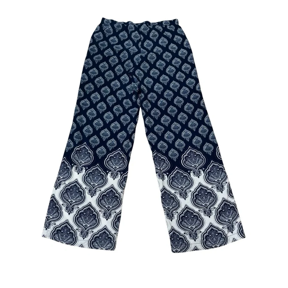Mud Pie Women's S Small White Leg Pants Ornamental Paisley Print Elastic Waist